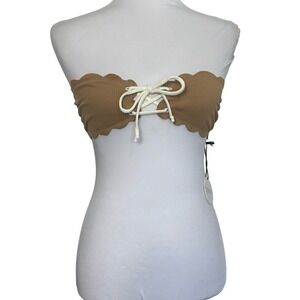Marysia Bikini‎ Top Scalloped Taupe Beige Nude Lace Up Size S